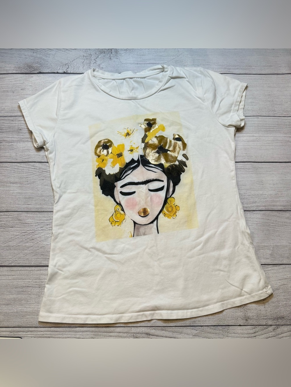 White Graphic Floral Frida-Inspired Tee